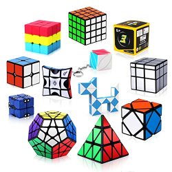 Vdealen 12 Pack Speed Cube Set Puzzle Cube Pack 2X2 3X3 4X4 Pyraminx Megaminx Mirror Skewb Snake Ivy Infinity Sandwich Fidget Spinner Magic Cube
