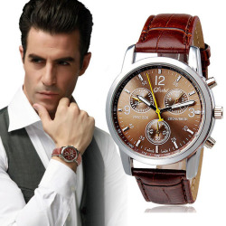 Executive Style Men's Brown Quartz Watch With Faux Leather Band