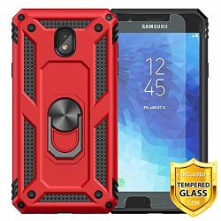 Tjs Phone Case Galaxy J3 2018 J3 V 2018 EXPRESS Prime 3 J3 STAR J3 ORBIT J3 ACHIEVE J3 Prime 2 SOL 3 With Tempered Glass Screen Protector Defender Metal Ring Magnetic Support Armor Cover