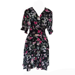 Ladies Black And Pink Floral Chiffon Summer Dress