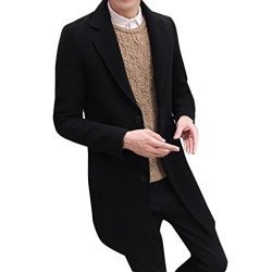 Forthery Winter Clearance Men's Trench Coat Winter Long Jacket Double Breasted Overcoat Black Tag L= Us M