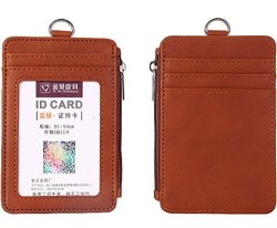 ELV Badge Holder with Zipper, ID Badge Card Holder Wallet with 5 Card  Slots, 1 Side RFID Blocking Pocket and 20 inch Neck Lanyard Strap for  Offices