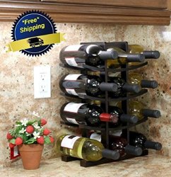 Wooden Wine Rack 12 Bottle Bar Kitchen Storage Liquor Holder Home Decor Wood New