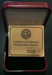 Box Only -for Gold 1 10th Sierra Lione - Mandela - With Certificate - 37mm Insert