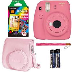 Fujifilm Instax MINI 9 Instant Camera - Flamingo Pink Fujifilm Instant MINI Rainbow Film And Groovy Camera Case - Pink