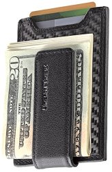 Secure Slim Carbon Fiber Money Clip Wallet Rfid Card Holder With Leather Clip
