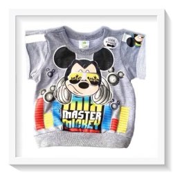So Soft Top Quality Authentic Disney Baby Sporty Grey Dj Mickey- 0-3 Months S S T-Shirt