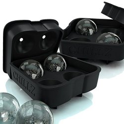 The Classic Kitchen Chillz Ice Ball Maker - 2 Black Flexible Silicone Ice Trays - Mold 8 X 4.5CM Round Ice Ball Spheres 2 Pack