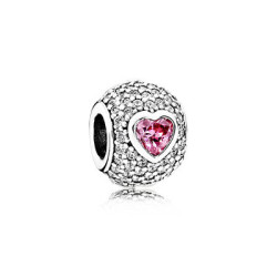 Pandora Heart Pave Silver Charm With Clear And Fancy Pink Cubic Zirconia - Authentic And Brand New