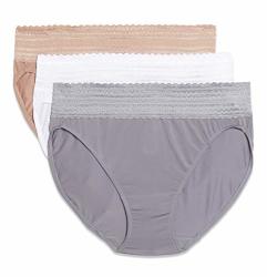 Warner's Women's Blissful Benefits No Muffin Top Micro Hi-cut Panties With Lace Multipack Smoked Pearl white toasted Almond L