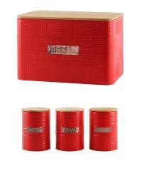 Bread Bin & Canister Set - 4PC Bamboo - Red