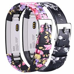 Ak Bands Compatible With Fitbit Alta Hr Bands Genuine Leather Adjustable Comfortable Wristbands For Fitbit Alta Hr fitbit Alta 01 Floral Pink floral Gray