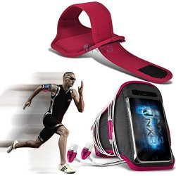 Pink Blackberry Priv Fitness Running Jogging Cycling Gym Armband Holder Case Cover + Aluminium Earphones ONX3