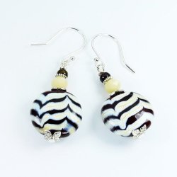 Earrings Murano Glass Beads Hand Made Zebra Safari