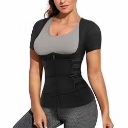 Eleady Women Waist Trainer Corset Trimmer Belt Neoprene Sauna Sweat Suit Zipper Body Shaper With Adjustable Workout Tank Tops Black Xxx-large