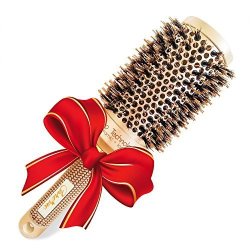 Brazilian Blow Dry Round Vented Hair Brush With Natural Boar Bristles For Blowouts With Volume - Professional Salon Styling Brush For Healthy Shiny Frizz-free