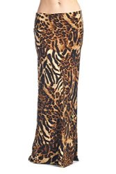 82 Days 82S-9001PS-A07 Women's Poly Span Animal Print Maxi Skirt - A07 Brown Tiger S