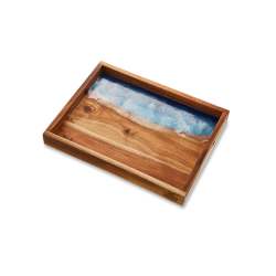 Wooden Tray With Resin Art: Blue - 450MM X 350MM X 50MM