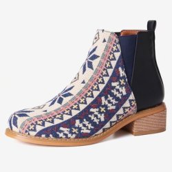 Women Folkways Printing Stitching Ankle Boots Shoe Color: Darkblue Size Us : 7