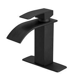 Besy Black Waterfall Spout Bathroom Faucet Single Handle Bathroom Vanity Sink Faucet Rv Lavatory Vessel Faucet Basin Mixer Tap With Deck Plate Lead Free
