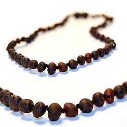 Certified Baltic Amber Teething Necklace For Baby Raw Black Cherry - Anti-inflammatory
