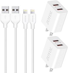 Apple Mfi Certified Ipad Charger Iphone Charger 6 Ft Sync & Fast Charging Lightning Cable With 2 Port USB Wall Charger Travel Plug Compatible