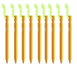 Alvantor Aluminum Tent Stakes For Camping Tent 9 Pack 7 Inch Golden Color