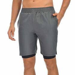 AITLGINVEN Mens Workout Running Shorts 2-in-1 Athletic Short with Zipper Pockets