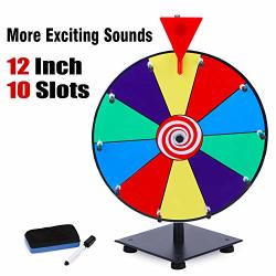 12 Inch Heavy Duty Spinning Prize Wheel - 10 Slots Color Tabletop Roulette Wheel Of Fortune - Spin The Wheel With Dry Erase Marker