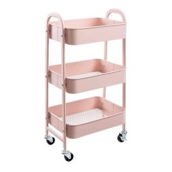3 Tier Storage Trolley Pink 3 Shelves