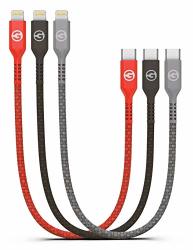 Galvanox Short Iphone Charging Cable Apple Mfi Certified USB C To Lightning 1FT Braided Charger Cords Red grey black 3 Pack