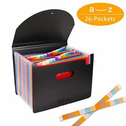 26 Pockets Accordian File Organizer plastic Expanding File Folder A4 Letter Size portable Expandable Filling Box accordion Document Coupon Bill Receipt Organizer A-z Alphabetical Colored Tabs