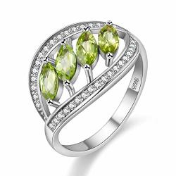 Uloveido Wedding Anniversary Sterling Silver Ring Green Stone Women Ring Halo With Natural Peridot For Christmas Jewelry Gift Size 5 FJ110
