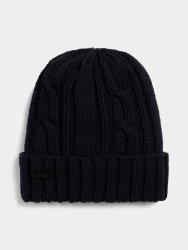 Men&apos S Internal Sherpa Cable Knit Navy Beanie