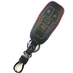 Polarlander Leather Car Key Cover Case Protector Keychain Keys With Key Rings 111H Fit For Ford Lincoln Ford Taurus 2015 Ford Mustang Exploror 2016