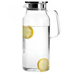 Borosilicate Glass Pitcher with Lid and Spout - 68 Ounces Cold and Hot  Water Carafe with Unique Diamond Pattern, Beverage Pitcher for Homemade  Iced