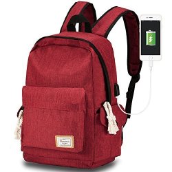 Travel Laptop Backpack USB Charging Port Modoker School Bookbag College Travel Backpack Women Men Red