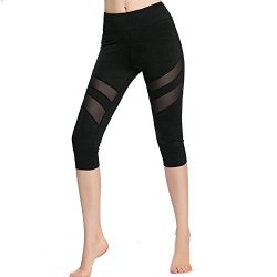 Milimieyik Blouse Ladies Tights Black Women Skinny Leggings Patchwork Mesh Yoga Fitness Sports Capri Pants Tummy Control