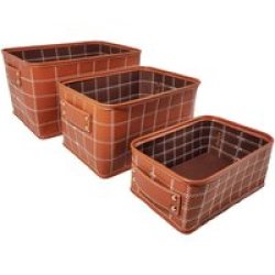Whitegret 3-PACK Storage Box With Handle Brown