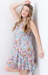 Big Girls Strappy Tiered Dress - Blue Floral - Blue Floral 7-8 Years
