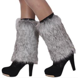 Raylans Women Winter Faux Fur Leg Warmers Leggings Furry Boot Cover Cuffs Grey 15CM