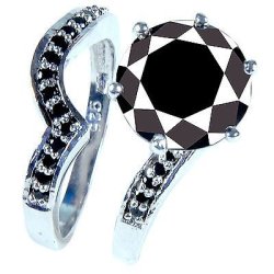 Awesome 5.58CT Black Moissanite Round Cut Ring Set Size 10. 925 Sterling Silver. Awesome