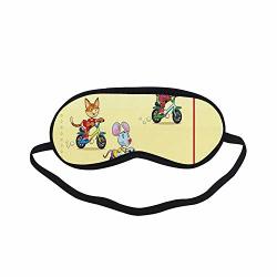 Kids Fashion Black Printed Sleep Mask Racing Mouse Cat And Dog On The Bike In Farm With Animal Comic Caricature Illustration For Bedroom 7.1"L