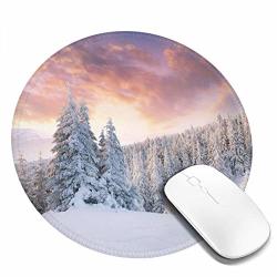 Round Mouse Pad Sunrise In The Winter Landscape Snowy Fields Frozen Pine Trees Northern Hemisphere Non-slip Gaming Mouse Mat 1 Pcs