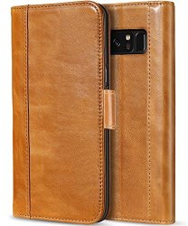 ProCase Galaxy Note 8 Genuine Leather Case Vintage Wallet Folding Flip Case With Kickstand Card Slots Magnetic Closure Protective Cover For Galaxy NOTE8 -brown