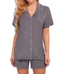 Ekouaer Women's Sleepwear Short Sleeve Pajama Set Eco-friendly Gray S