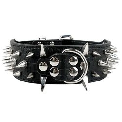 Shuohu Wide Sharp Spiked Studded Leather Collar For Pet Pitbull - Black XS