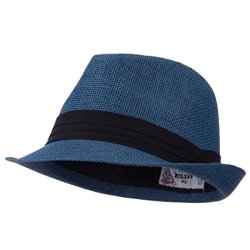 Mens Hatter 3 Layer Pleated Band Solid Color Straw Fedora Navy