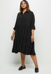 Edit Plus Tiered Shirt Dress - Black