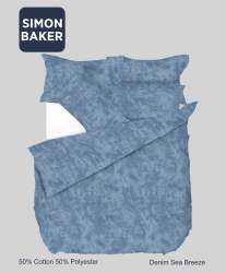 Simon Baker Printed Poly cotton Duvet Cover Set - Sea Breeze Denim Various Sizes - Blue Super King 260 X 230CM + 2 Pillowcases 45CM X 70CM